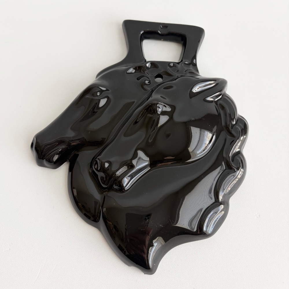 Vintage | Glossy Ceramic Horse Head Silhouettes Wall Plaque Decor